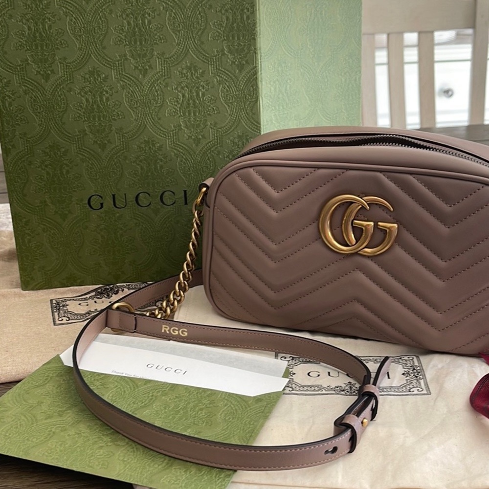 Gucci GG marmont matelasse camera bag Nude size 24 engraved RGG